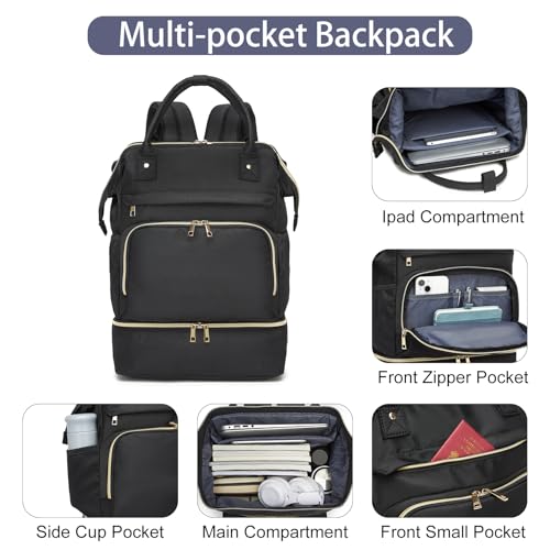 seyfocnia Gym Backpack for Women, Gym Bag with Shoe Compartment Lightweight Travel Workout Sports Backpack Womens Black
