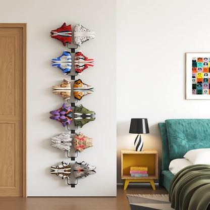 YOWOS Wall Mounted Shoe Rack, 6 Pack Floating Sneaker Display Shelf, Iron Wall Shoe Holder for Shoes, Boots, Heels, Space Saving Organizer (Black/White) (Black) - color: Black