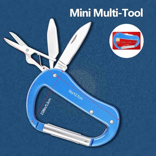Multitool Carabiner with Pocket Knife, Stocking Stuffers Gifts for Men,Bottle Opener,Nail file,Small Scissors,EDC Carabiners Keychain,Survival Gear for Camping Hiking（Blue) - color: Blue