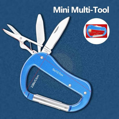 Multitool Carabiner with Pocket Knife, Stocking Stuffers Gifts for Men,Bottle Opener,Nail file,Small Scissors,EDC Carabiners Keychain,Survival Gear for Camping Hiking（Blue) - color: Blue