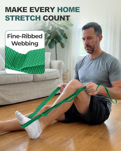 Trideer Stretching Strap with Loops & Leg Lifter, Non-Elastic PT-Style Physical Therapy Strap for Knee Replacement Rehab, Hamstring, Calf & Back Stretcher Mobility, Hip, Shoulder & Yoga - color: Black