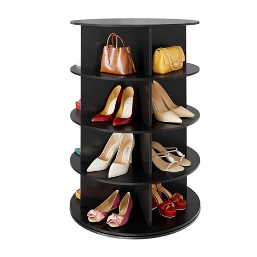 SpaceAid 4 Tier Rotating Shoe Rack Tower, Spinning Shoe Display Lazy Susan, Revolving 360 Shoe Rack Storage Round Carousel, Vertical Handbag Rotate Shoes Closet Organization (4-Tier Black) - color: Black, size: 4 Tier (23.2"W x 36.5"H)