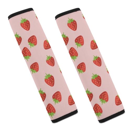 2 Piece Pink Cartoon Strawberry Car Seat Straps Shoulder Pads Universal Fit Automotive Seat Belt Protector for Kids, Car Seats Pushchair Strollers High Chair Pushchair - color: Pattern 831