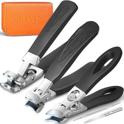 5PCS Nail Clipper Set for Thick Nails with Portable Leather Case | Ultra Sharp Toenail Clippers for Seniors with Wide Jaw Opening Manicure Pedicure Kit