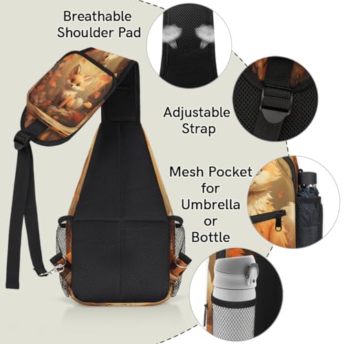 Fall Fox Maples Sling Bags for Women Men, Waterproof Crossbody Sling Backpack Travel Outdoor Sports Chest Bag - color: Red