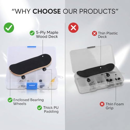 Finger Skateboard Fingerboard Gaming Set, 1Pc Solid Maple Wood Mini Fingerboard Ball Bearing Wheels, Professional Mini Skateboard Fingerboard with Storage Case, Finger Gaming Set