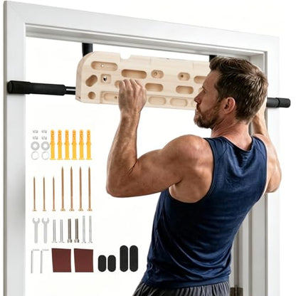 Hangboard Rock Climbing Hangboard with Door Way Pull Up Bar, 4-8 inches | 2 in 1 Doorway Fingerboard for Rock Climbing Training & Home Fitness, Including Jugs Pinches Pockets Edges & Slopes