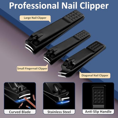 BLESWIN 10 in 1 Manicure Set, Professional Manicure Pedicure Kit for Women, Nail clipper Set for Men, Nail Care Kit with Leather Travel Case, Travel Nail Kit for Friends Parents Gift (Black) - color: 1-Black