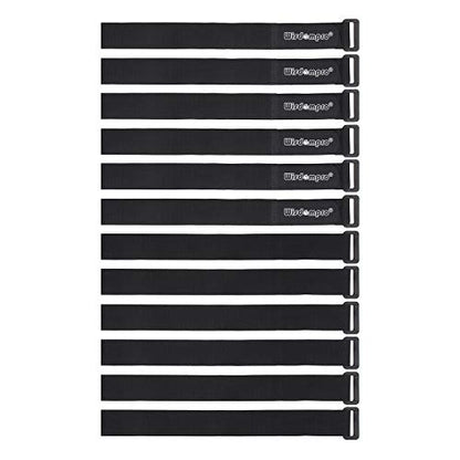 Wisdompro 12 Pack 1 x 18 Inch Long Hook and Loop Tie Down Straps Heavy Duty | Durable Nylon, Reusable, Large, Wide, Black, Functional Adjustable Fastening Cinch Strap Cable Cord for Home, Office, Outdoor - size: 1 x 18 Inch, 12 Pack