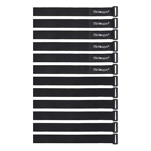 Wisdompro 12 Pack 1 x 18 Inch Long Hook and Loop Tie Down Straps Heavy Duty | Durable Nylon, Reusable, Large, Wide, Black, Functional Adjustable Fastening Cinch Strap Cable Cord for Home, Office, Outdoor - size: 1 x 18 Inch, 12 Pack