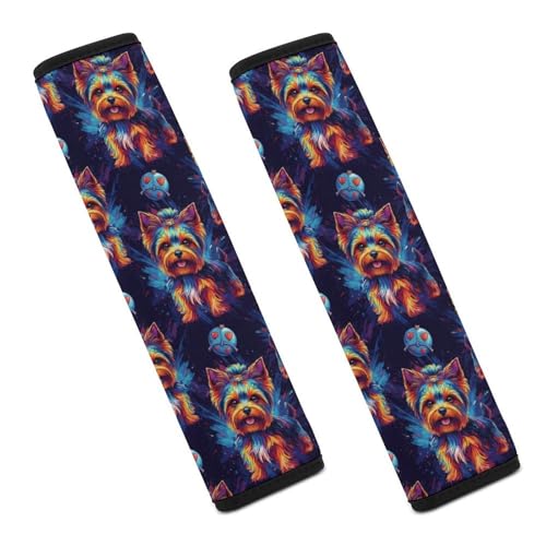 2PCS Colorful Yorkshire Terrier Cute Yorkie Dog Seat Belt Cover Breathable Seat Belt Cushion for Adults and Children, All Vehicles, Comfortable Driving - color: Pattern 27