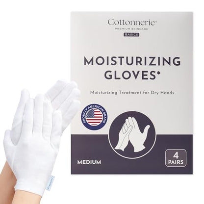 4 Pairs Cottonnerie Basics Cotton Gloves for Dry Hands Sleeping, Moisturizing Gloves Overnight, Hand Moisturizer Gloves, Moisture Gloves for Dry Hands Overnight, Sleeping Gloves, Medium - size: Basics Medium