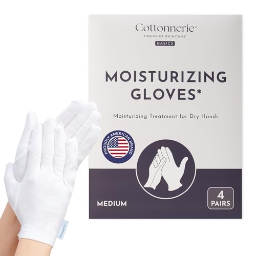 4 Pairs Cottonnerie Basics Cotton Gloves for Dry Hands Sleeping, Moisturizing Gloves Overnight, Hand Moisturizer Gloves, Moisture Gloves for Dry Hands Overnight, Sleeping Gloves, Medium - size: Basics Medium