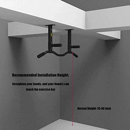 Ceiling Mounted Pull Up Bar, Pull-up Bar Upper Body Training Bar Ceiling Mount Fitness Pull-up Frame with 4 Grip Positions Support up to 300kg with Child Swing