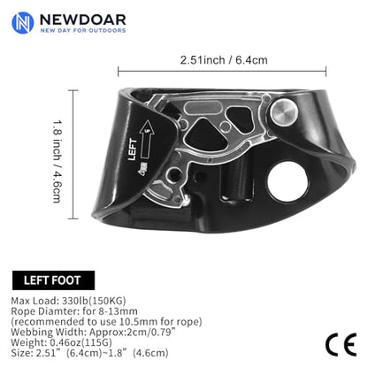 NewDoar Foot Ascender Riser Rock Climbing Mountaineering Equipment Climbing Device - color: Left Black