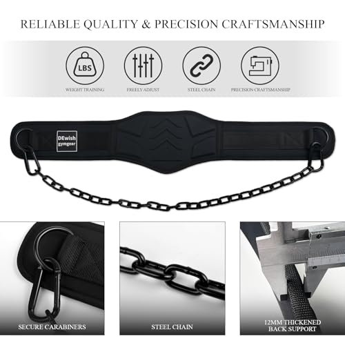 12 mm Thick Heavy Duty Dip Belt with 36 IN Steel Chain, 35" Weighted Pull Up Belt for Added Weight Training, Chin Ups, Pull Ups, Tricep Dips And More - color: Black