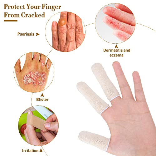 Geyoga 50 Pieces Cotton Finger Cots, 3 Inch Elastic Finger Toe Sleeves, Thumb Protector Fingertips Protective Cushion, Moisture Wicking for Men Women