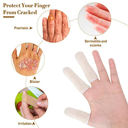 Geyoga 50 Pieces Cotton Finger Cots, 3 Inch Elastic Finger Toe Sleeves, Thumb Protector Fingertips Protective Cushion, Moisture Wicking for Men Women