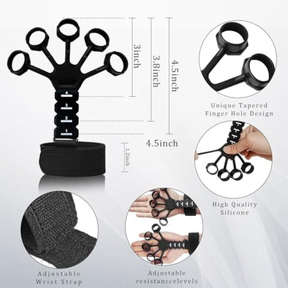 Hand Grip Strengthener Kit 5 Pack Adjustable Finger Forearm Hand Exerciser | Adjustable Grip Trainer, Finger Stretcher & Stress Ball Set for Strength Training & Hand Exercises