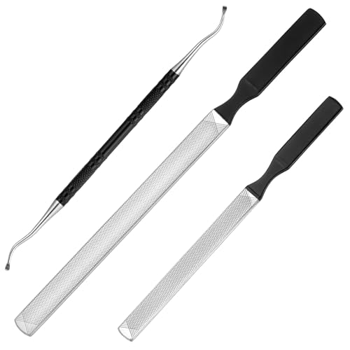 3 PCS Metal Nail File Toenail File for Thick Nails and Ingrown Relief Stainless Steel Double Sided Heavy Duty with Dual-Ended Toenail Lifter for Seniors Men Women Natural Nails Pedicure Tool