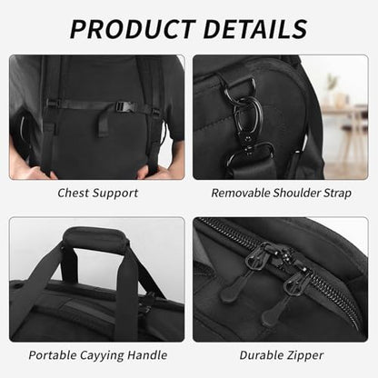 2-in-1 Carry-on Backpack for Men Women 40L Sports Gym Bag with Backpack Straps,Water Resistant,for Travel/Gym（20in,Black） - color: 20in-black