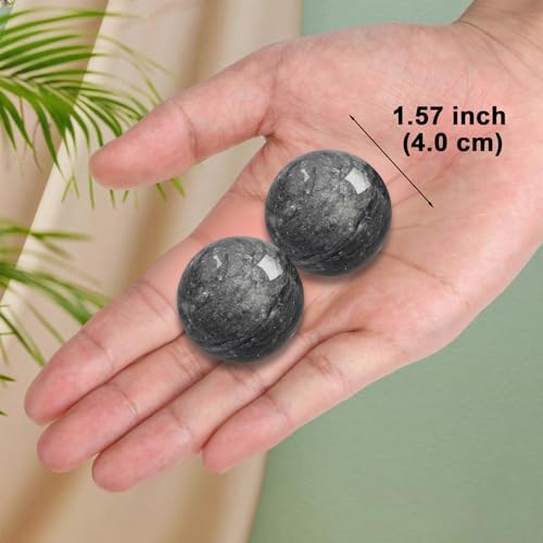 Traditional Chinese Baoding Balls, Marble Health Exercise Stress Relief Balls, Dark Grey, 2-Piece Set (Dark Grey, Medium-1.57") - color: Dark Grey, size: Medium-1.57"