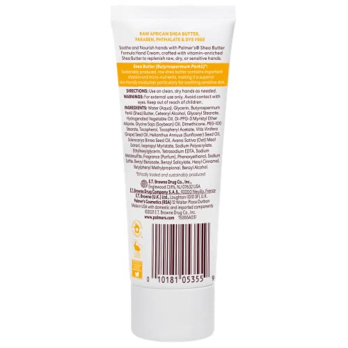 Palmer's Shea Butter Formula Hand Cream for Dry, Cracked Skin. Travel Size Hand Lotion, 3.4 Ounce (Pack of 2) - size: 3.4 Ounce (Pack of 2)