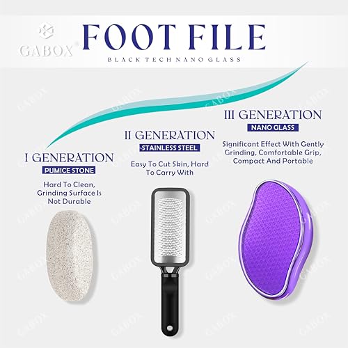 GABOX Nano Glass Pro Foot File, Feet Callus Remover, Dead Skin Exfoliator | Heel & Foot Scrubber, Pedicure SPA Tool for Women & Men, Removedor de Callos en Los Pies, Crystal Purple - style: Crystal Purple