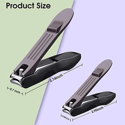 GLAMFIELDS Nail Clipper with Catcher, No Splash Fingernail Toenail Clipper Stainless Steel Nail Cutter Nail Trimmer, Good Gift for Men and Women MF-Large/Small （2Pack - size: 2 Pack