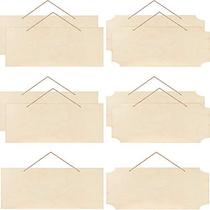 Patelai 10 Pcs Unfinished Hanging Wood Sign 9.8 x 3.9 Inch Rectangle Blank Wooden Plaque Blank Hanging Wooden Slices Banners with Ropes for Painting Writing DIY Home Crafts (2 Styles) - style: 2 Styles