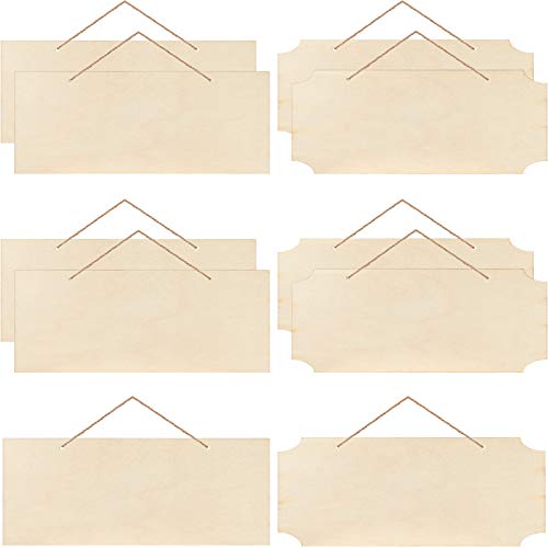 Patelai 10 Pcs Unfinished Hanging Wood Sign 9.8 x 3.9 Inch Rectangle Blank Wooden Plaque Blank Hanging Wooden Slices Banners with Ropes for Painting Writing DIY Home Crafts (2 Styles) - style: 2 Styles