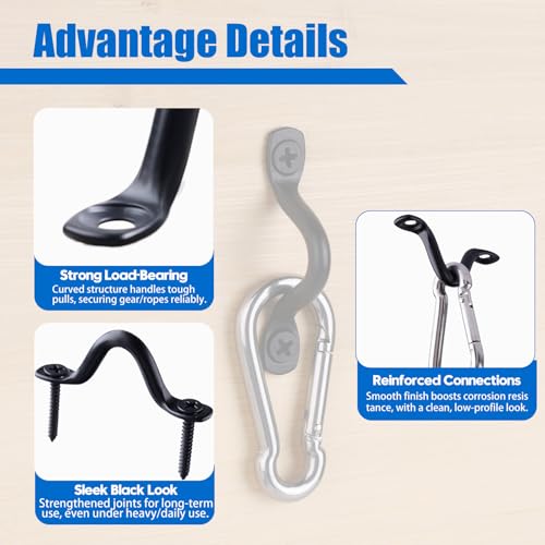 Black 316 Stainless Steel Pad Eye Straps, Marine Grade Footman Loop Kit with Screws & Expansion Anchors, Deck Loops for Bimini Boat Top, Kayak Tie Down, Wall Mount Rigging Hardware - size: 8 Set