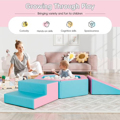 TOLEAD Foam Climbing Blocks for Girls Toddlers,Pink Soft Play Set Ball Pit,Climb & Crawl Foam Playset for Kids, Toddler Climber Indoor with Pad,Easy to Clean