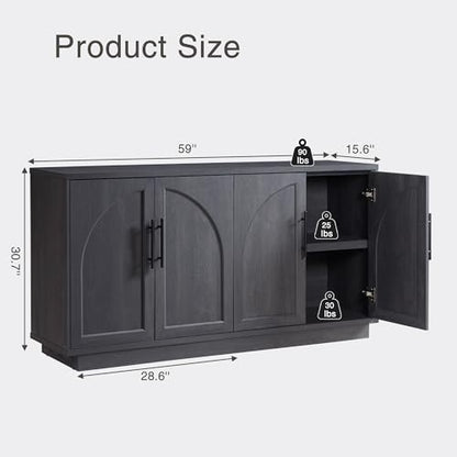 Fatmok 59" Sideboard Buffet Cabinet & TV Stand Set of 2, Modern Arched Credenza with Adjustable Shelves and Long Metal Handles, Wood Console Coffee Bar Storage for Living Room, Black Grey - color: Aa-black Grey