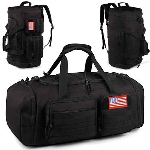 Tactical Gym Bag for Men,50L Large 3-in-1 Sports Duffle Bag for Travel Gym | Water Resistant ,Adjustable Shoulder Strap,MOLLE Weekender Overnight Bag with Shoes Compartment,Gym Backpack for Gym,Travel - color: Black, size: Medium