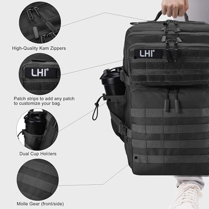 LHI Military Tactical Backpack for Men and Women 45L Army 3 Days Assault Pack Bag Large Rucksack with Shoe Compartment - color: 1.0 Black