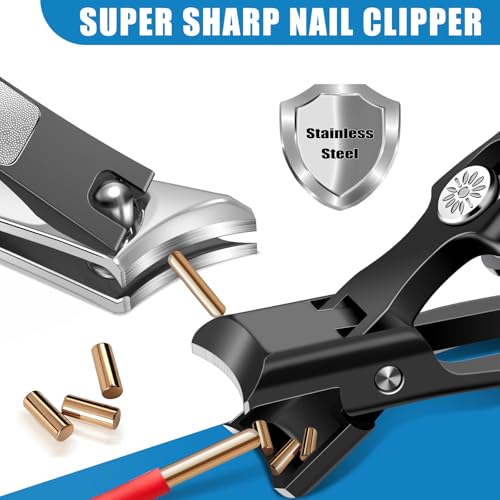 Toenail Clippers for Seniors Thick Toenails, Large Nail Clippers for Men Thick Nails with Catcher, Sharp Fingernail Clipper with Safety Lock Heavy Duty Slanted Nail Cutter Gifts for Men Women Adults - style: Black Slanted Nail Clippers Set