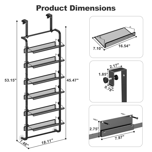 BUKFEN 6 Tier Adjustable Heavy Duty Metal Shoe Rack, Door Hanging and Wall Mount Organizer for Closet, Bedroom, Entryway, Laundry, Apartment, Small Spaces, Space Saving Solution for Busy Homes