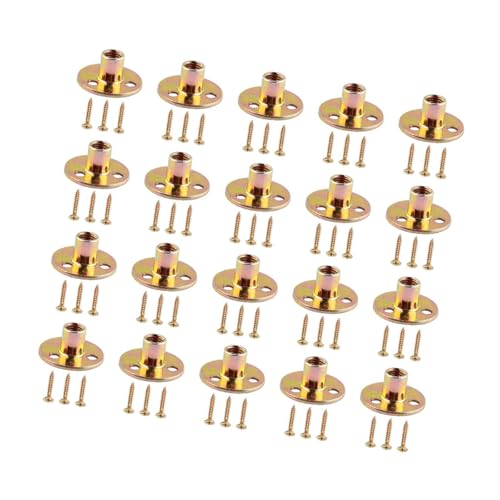 T Nuts and Screws Kit (20 Sets) - 3 Hole Round Base Fasteners for Wood Furniture & Climbing Holds, Steel with Electroplated Finish