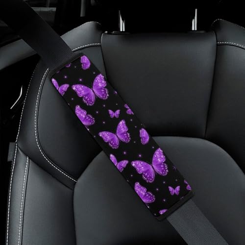 2 Pack Universal Fit Car Seat Belt Pad for Adult Use, All Vehicles, Beautiful Purple Butterflies Butterfly Seat Belt Covers Cushion, Anti-Slip Pad - color: Pattern 1043