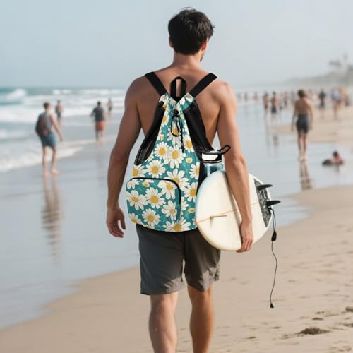 Green Daisy Mens Drawstring Bags Climbing Gym Bag With Pockets Waterproof