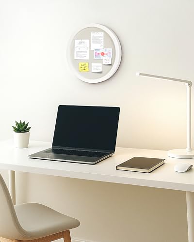 Small Round Bulletin Board with Linen, 13 inches Diameter Bulletin Board with White Wood Frame, Decorative Hanging Pin Board Vision Board Message Board for Office School Home Decor(3333,1p)