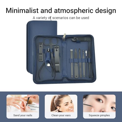 12 in 1 Travel Manicure Set, Mens Grooming kit Women Nail Manicure Kit, Manicure Pedicure Kit Manicure Set Professional Gift for Family Friends Elder - color: Blue