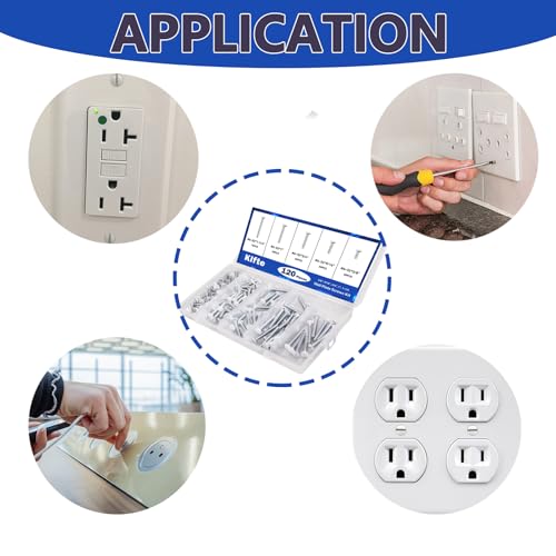 120 pcs Wall Plate Screws, White Outlet Screws 6-32 Thread Light Electrical Cover Panel Switch Plate Screws 5 Length Sizes (3/8", 9/16", 3/4", 1", 1.2") - color: White, size: 3/8", 9/16", 3/4", 1", 1.2"