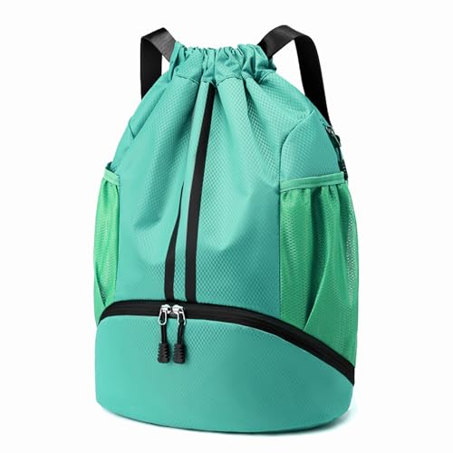 Hoedia Sports Drawstring Backpack - String Swim Gym Bag with Shoes Compartment and Wet Proof Pocket for Women/Men (Mint Green) - color: Mint Green, size: Large
