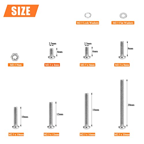 HELIFOUNER 560 Pieces M2.5 x 4mm /6mm /8mm /10mm /12mm /16mm /20mm, Button Head Socket Cap Screws Bolts Washers Nuts Kit, 304 Stainless Steel - size: M2.5, style: Button Head Socket Cap