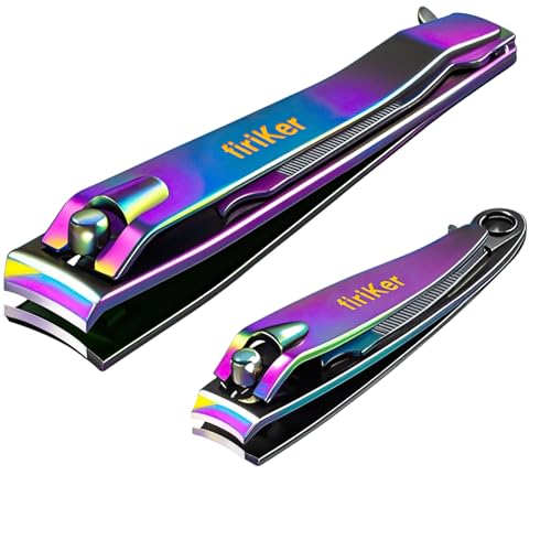 firiKer Nail Clipper Set, Sturdy Stainless Steel Fingernails & Toenails Clippers & Nail File, Sharp Effortless Fingernail Toenail Trimmer, Portable Nail Cutter for Women Men（Rainbow） - color: Rainbow
