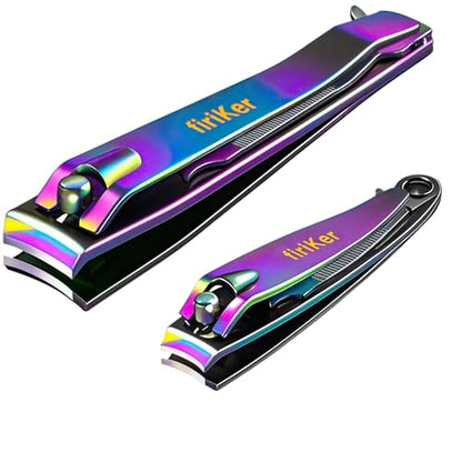 firiKer Nail Clipper Set, Sturdy Stainless Steel Fingernails & Toenails Clippers & Nail File, Sharp Effortless Fingernail Toenail Trimmer, Portable Nail Cutter for Women Men（Rainbow） - color: Rainbow