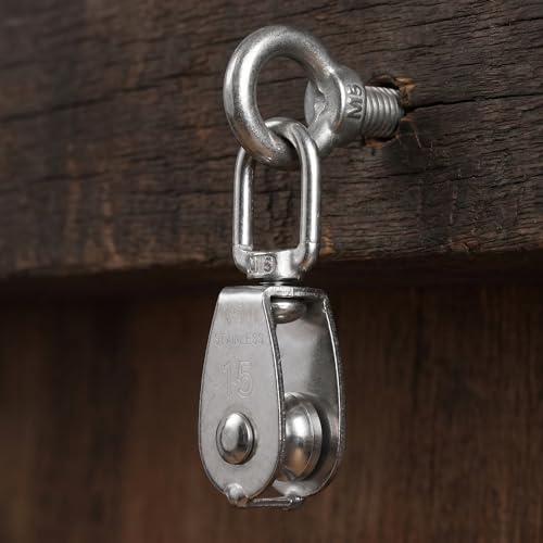 6pcs Stainless Steel Single Bearing Pulley Block for Lifting and Gym Attachments, Heavy Duty Reliability with Silent Roller Design, Minimizing Manual Effort for Outdoor and Indoor