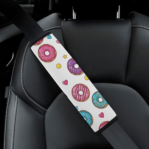 Universal Fit Donuts Stars Heart Car Seat Belt Pad for Elderly Support, Stroller Pushchair High Chair, 1 Pair Shoulder Harness Cover Neck and Shoulder Support - color: Pattern 1267